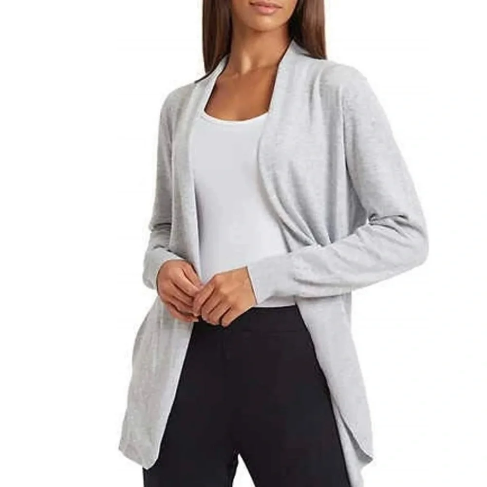 Ella Miss Heather Gray Long Open Front Cardigan Sweater - Picture 1 of 13